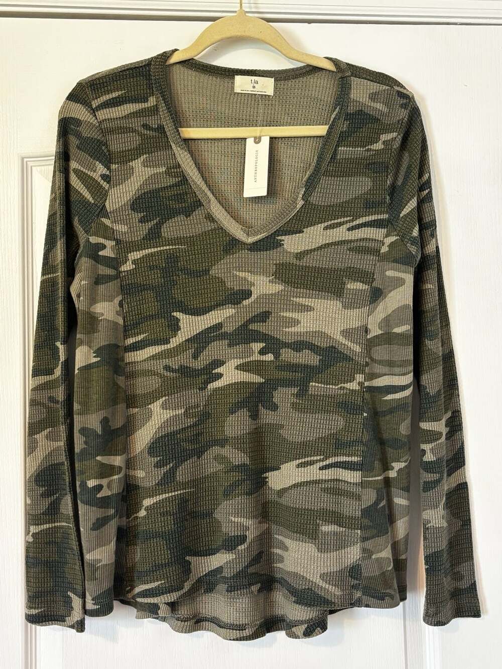 NWT Anthropologie T.La Moss Camo Vicky Thermal Waffle Tunic Top Medium